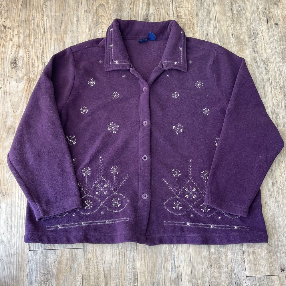 Fleece Vintage Sweater Women's 2X Snowflake Winter Purple